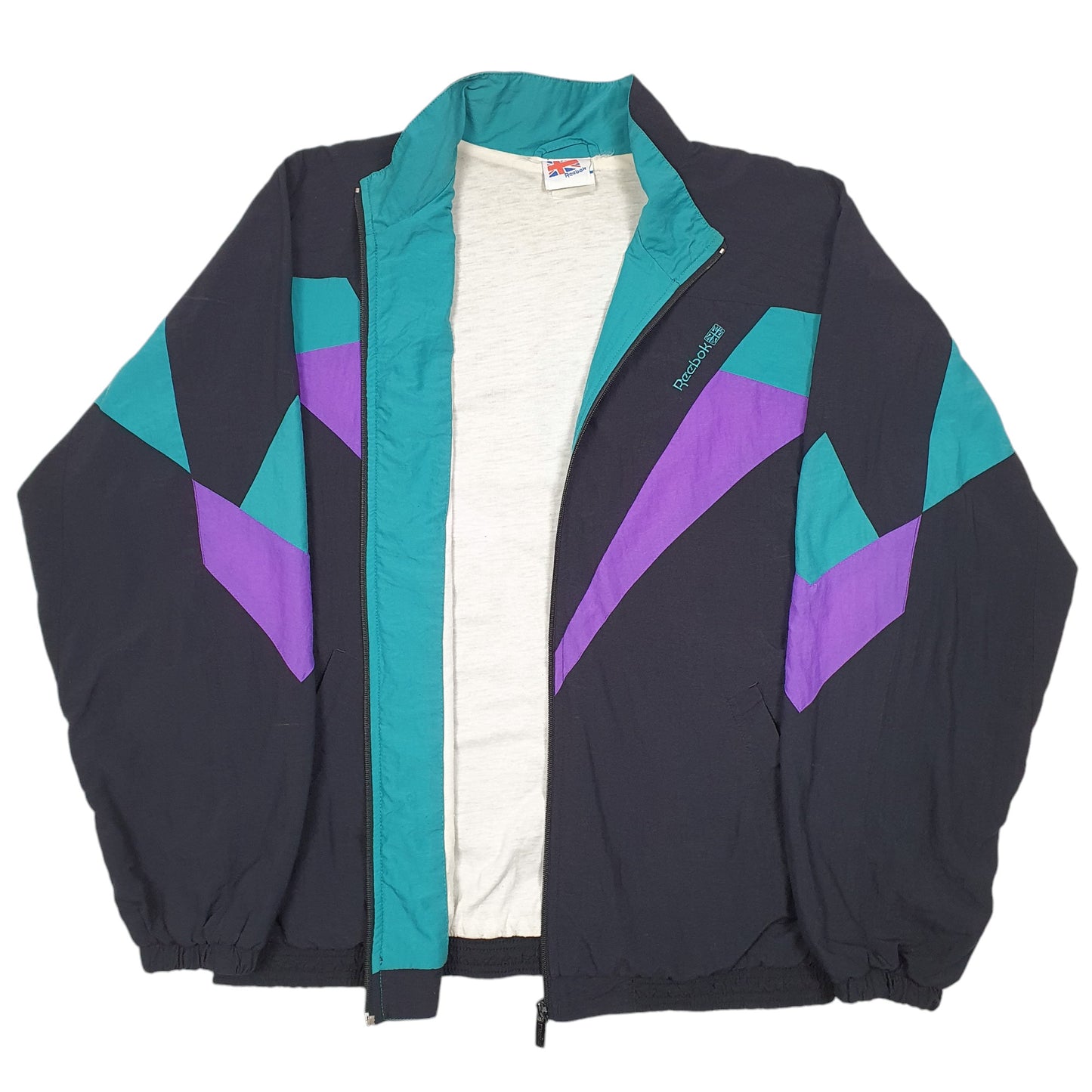 Mens Black Reebok Vintage Shell Suit Top 90s 80s  Coat