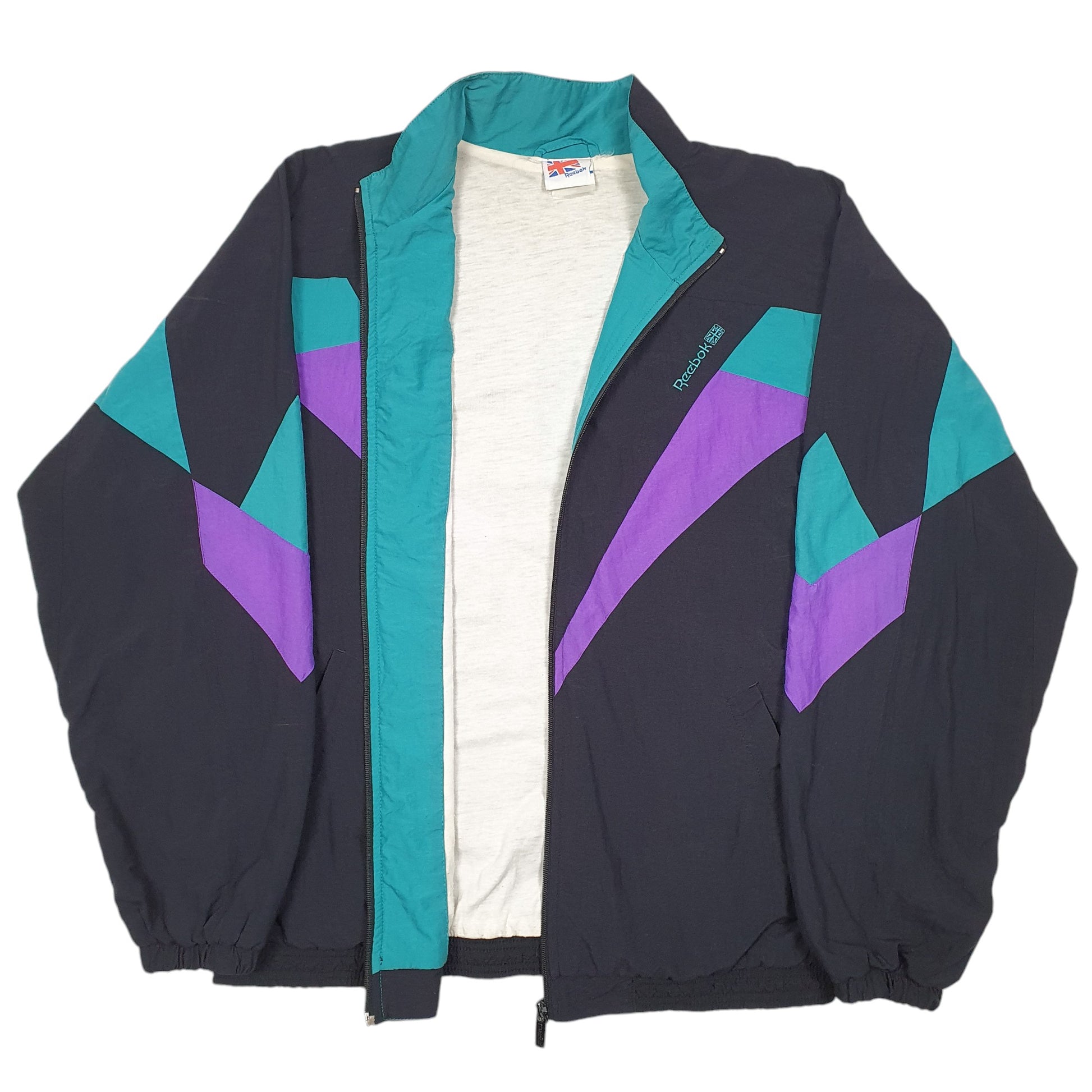 Mens Black Reebok Vintage Shell Suit Top 90s 80s  Coat