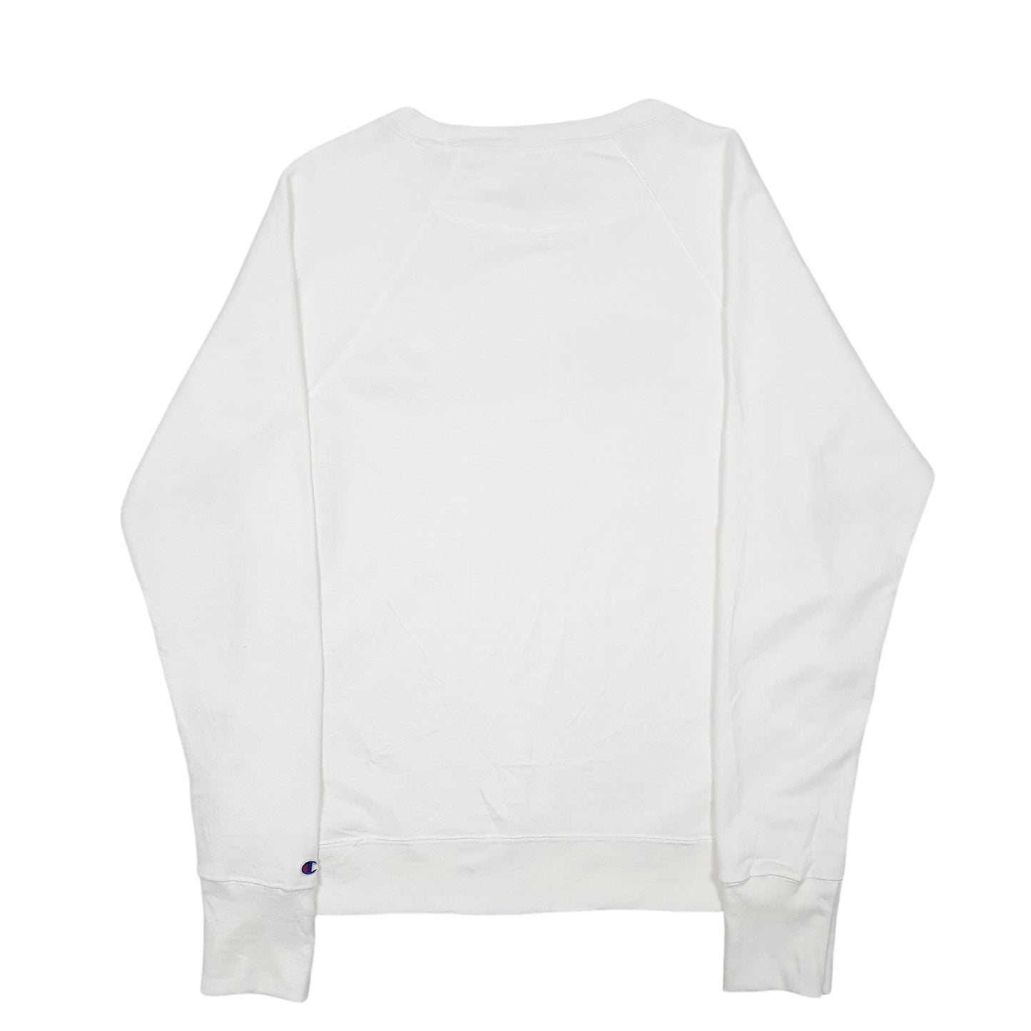 Womens White Champion Raglan Script Crewneck Jumper
