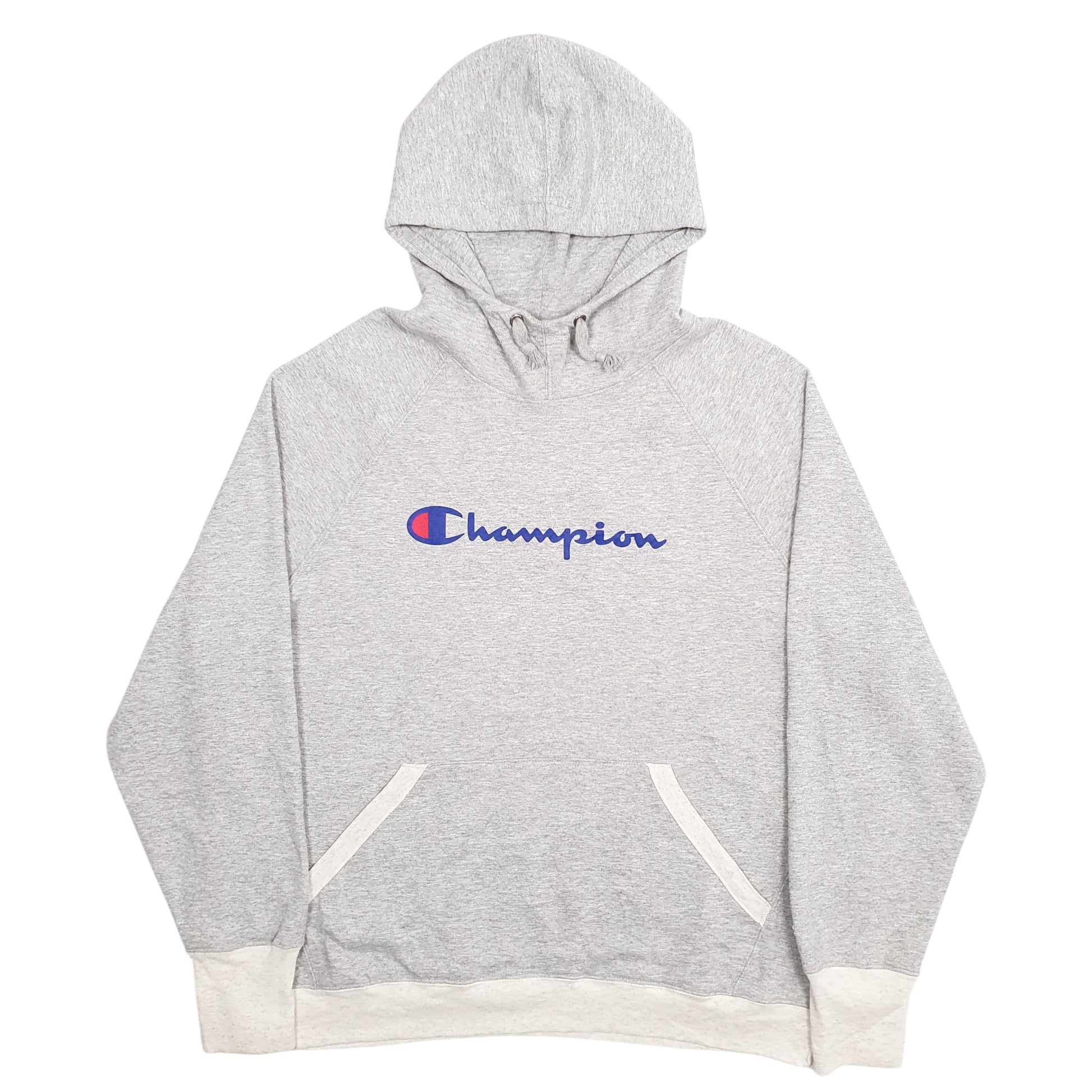 Mens Grey Champion Spellout Hoodie Jumper