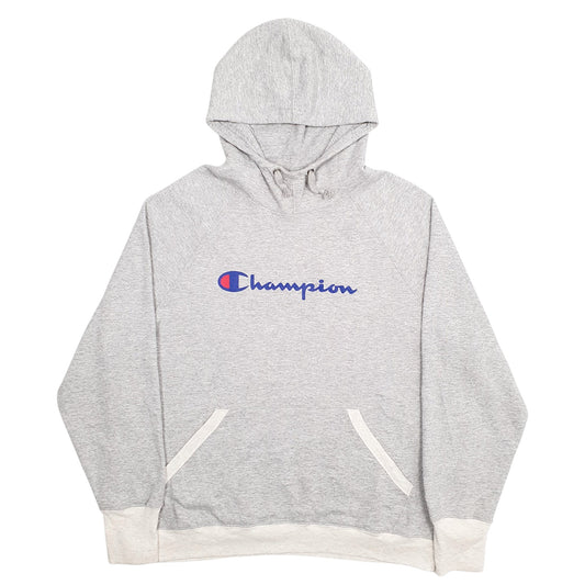 Mens Grey Champion Spellout Hoodie Jumper