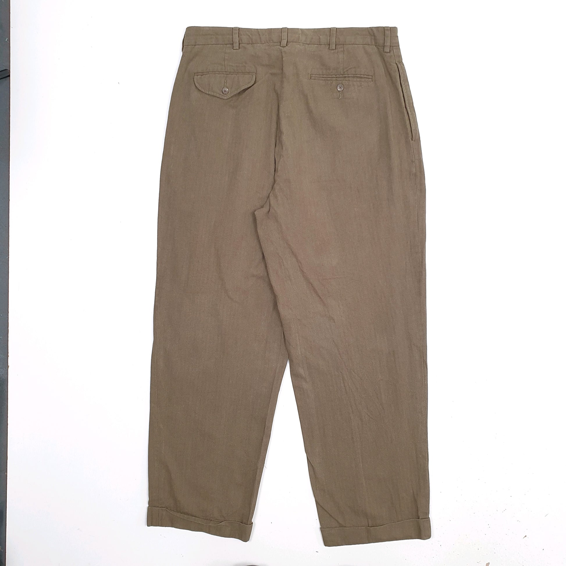 Mens Khaki Polo Ralph Lauren Double Pleated Vintage 2000's Chino Trousers