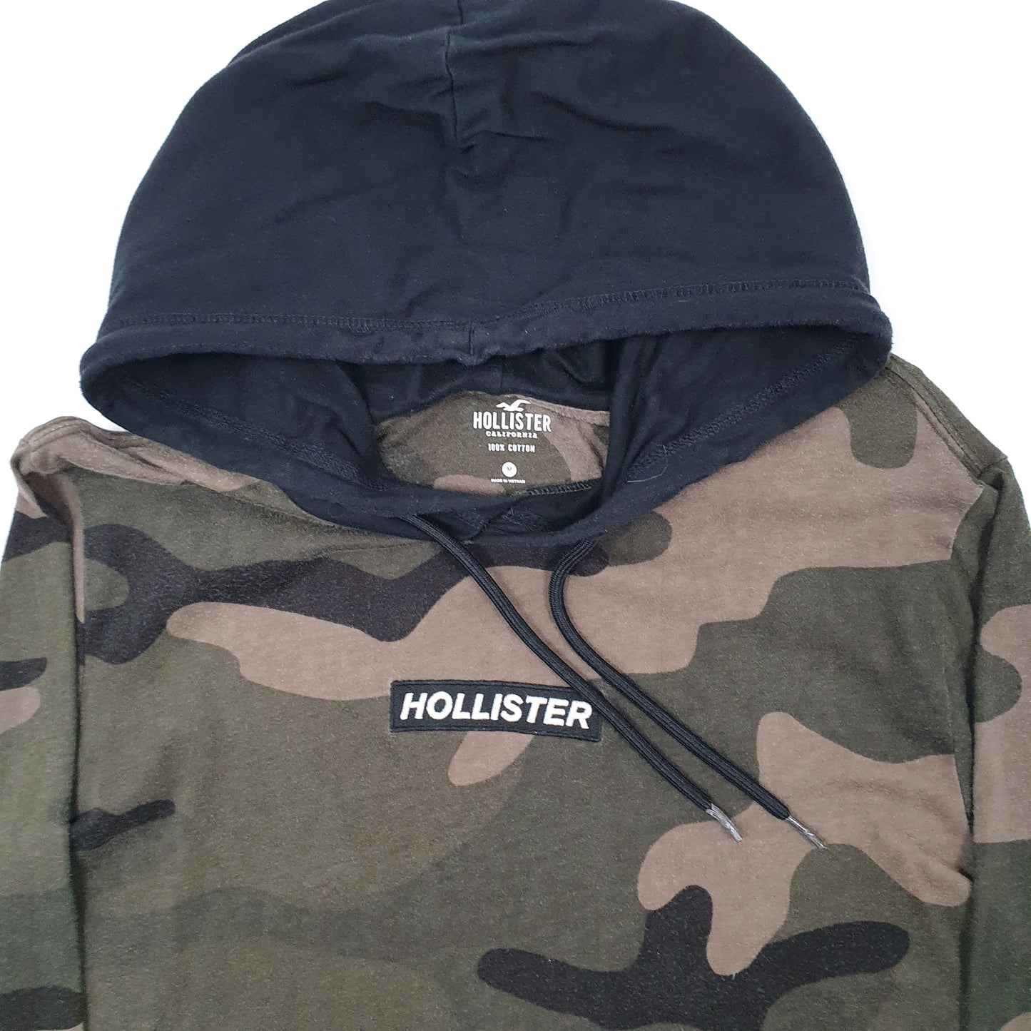 Mens Black Hollister Camo Lightweight Hoodie Jumper Long Sleeve T Shirt