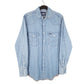 Mens Blue Wrangler Denim Jeans Western Pearl Snap Cowboy Long Sleeve Shirt