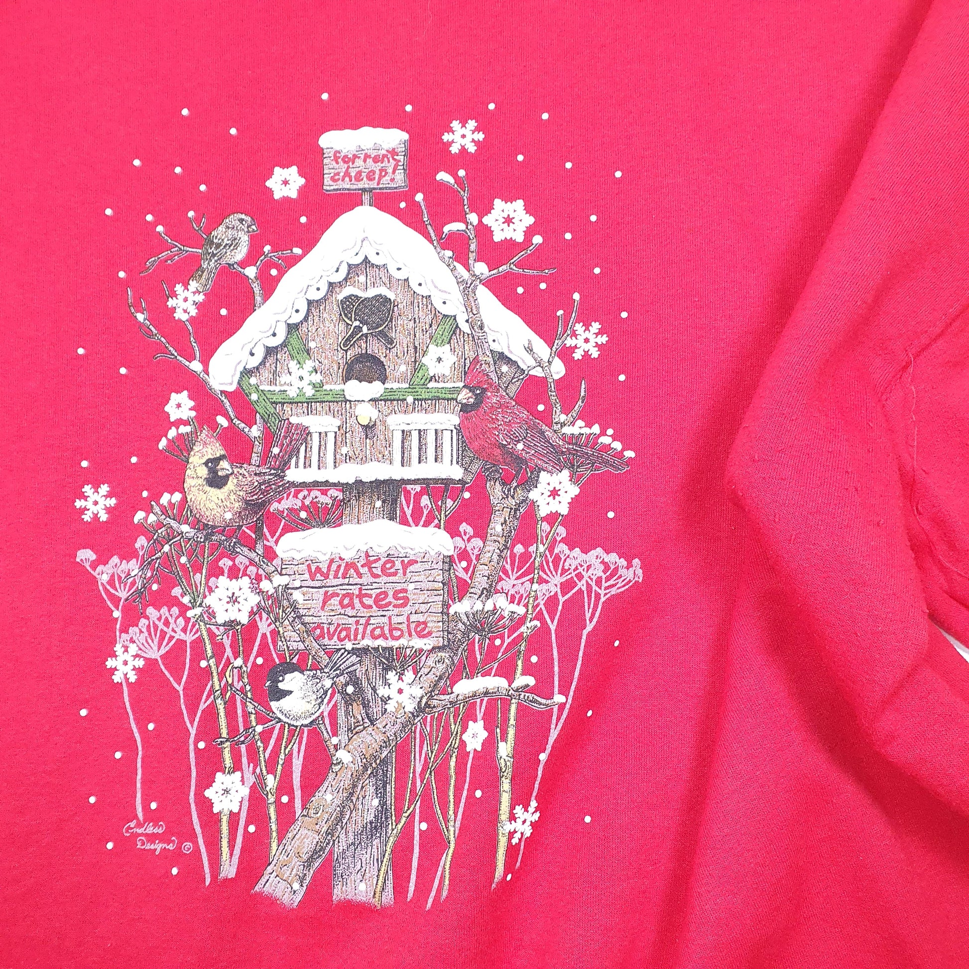 Mens Red Endless Designs Festive Birdhouse Winter Birds Crewneck Jumper