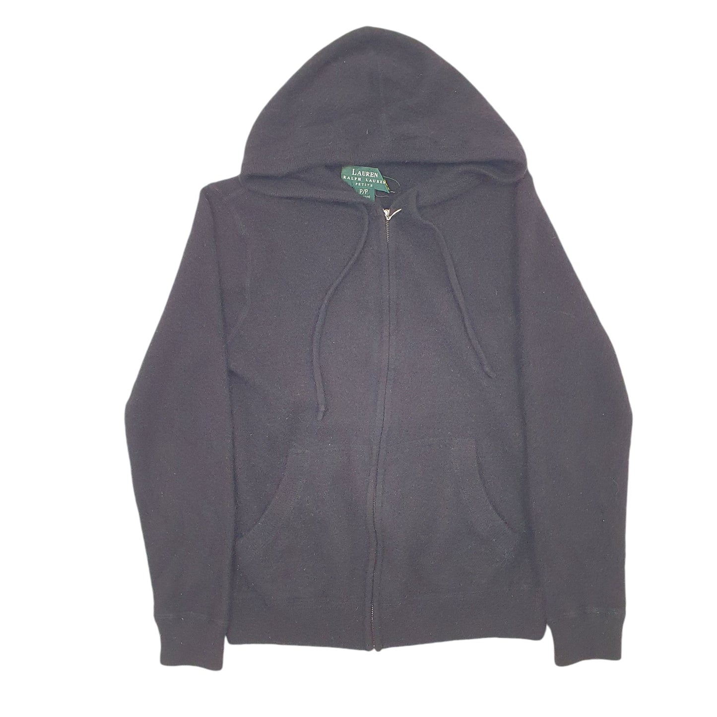 Womens Black Lauren Ralph Lauren Knit Hoodie Cashmere Merino Full Zip Jumper