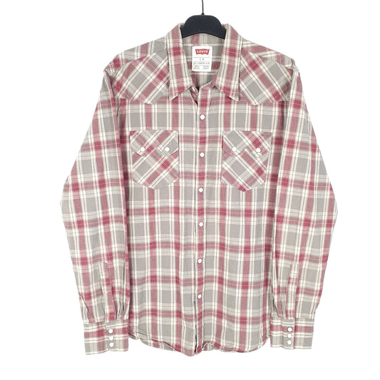 Mens Grey Levis Western Cowboy Pearl Snap Long Sleeve Shirt