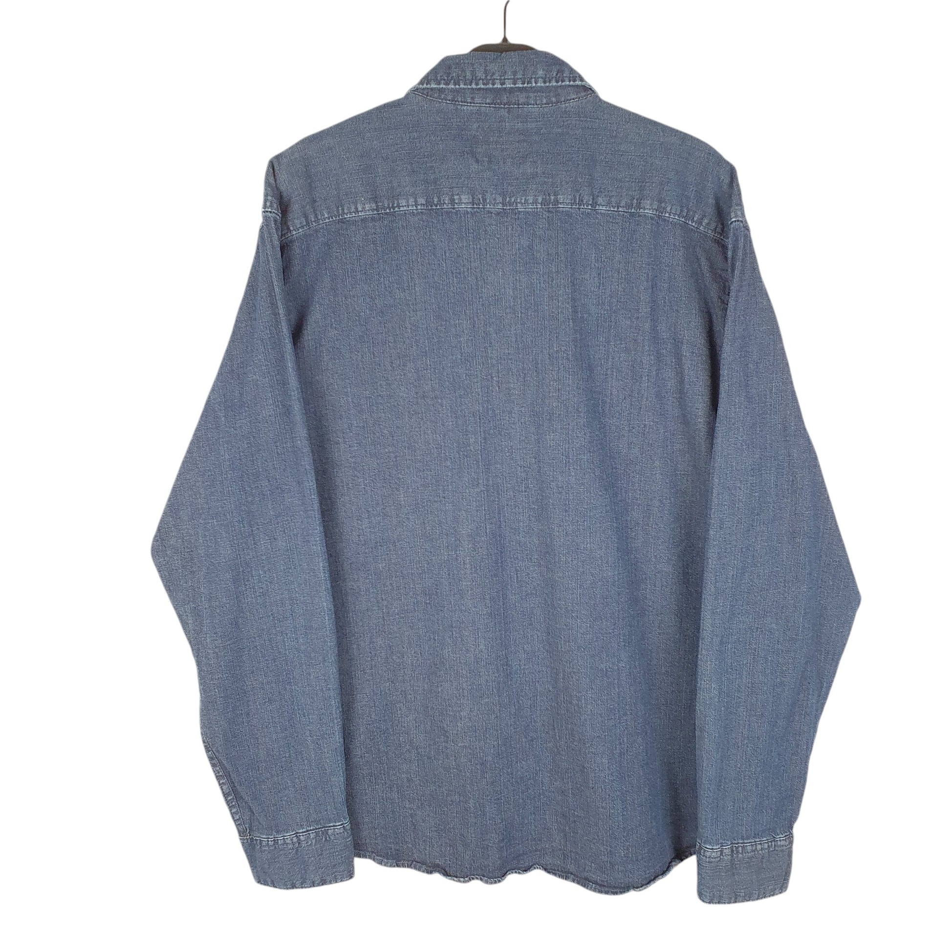 Mens Blue Wrangler Denim Jeans Western Pearl Snap Cowboy Long Sleeve Shirt