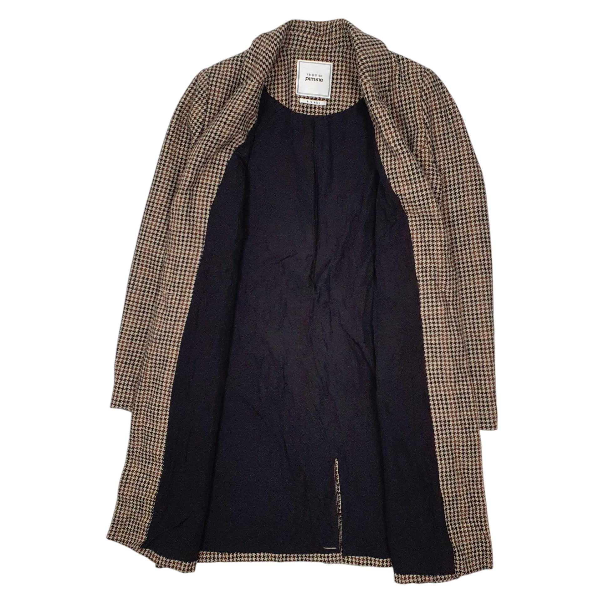 Mens Brown Pimkie Dogtooth Trench Longline Overcoat  Coat