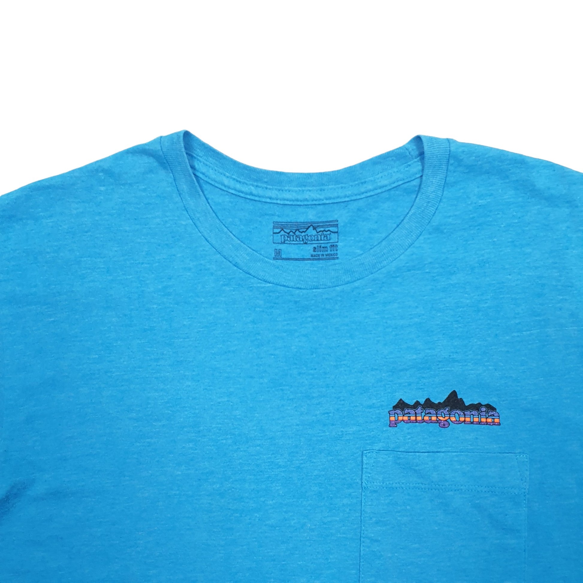 Mens Blue Patagonia Pocket Spellout Short Sleeve T Shirt