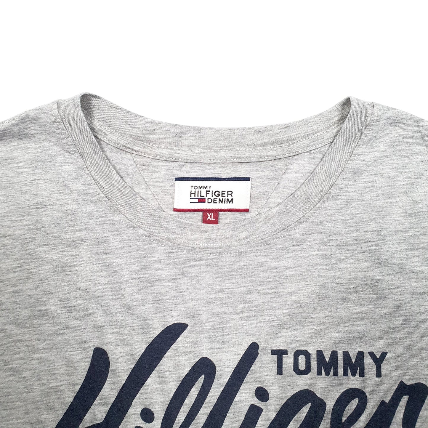 Mens Grey Tommy Hilfiger Spellout Denim Short Sleeve T Shirt
