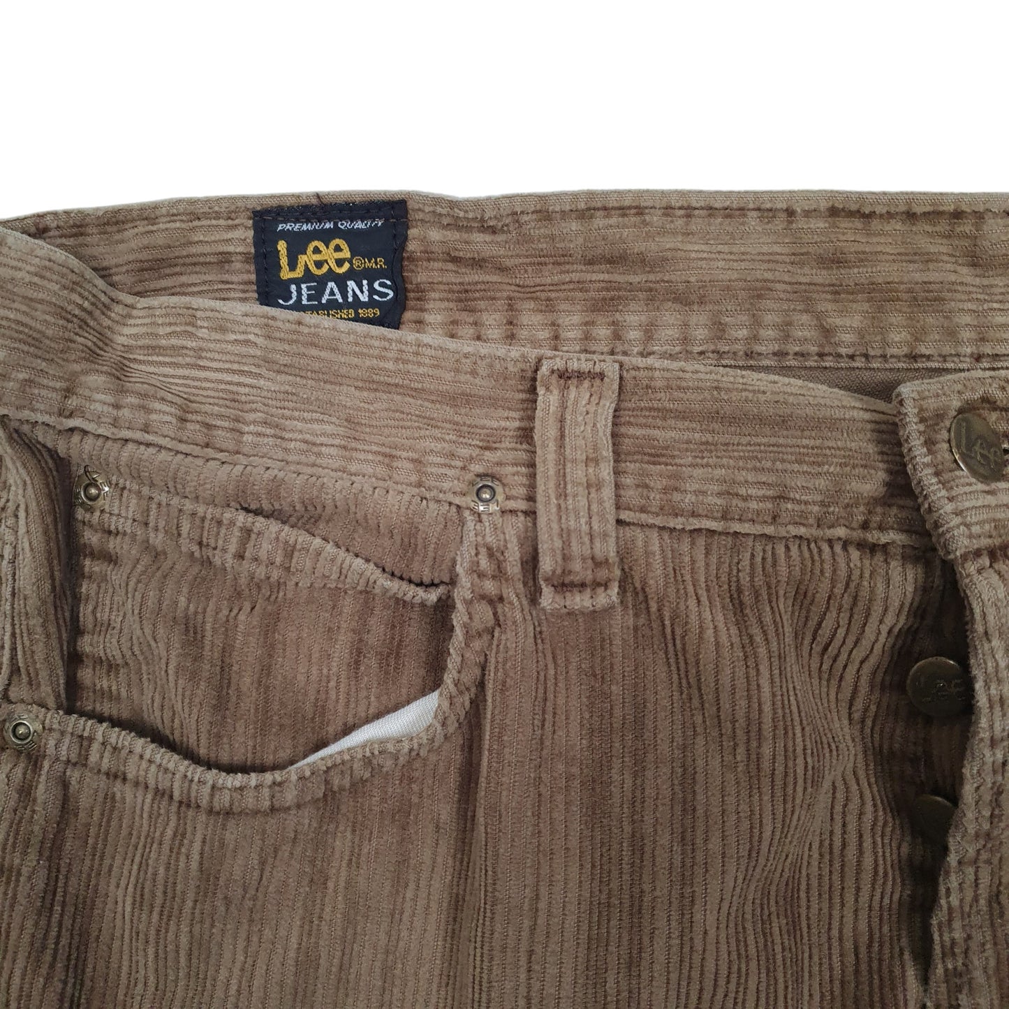 Mens Beige Lee Vintage 90s 00s Baggy Corduroy Trousers