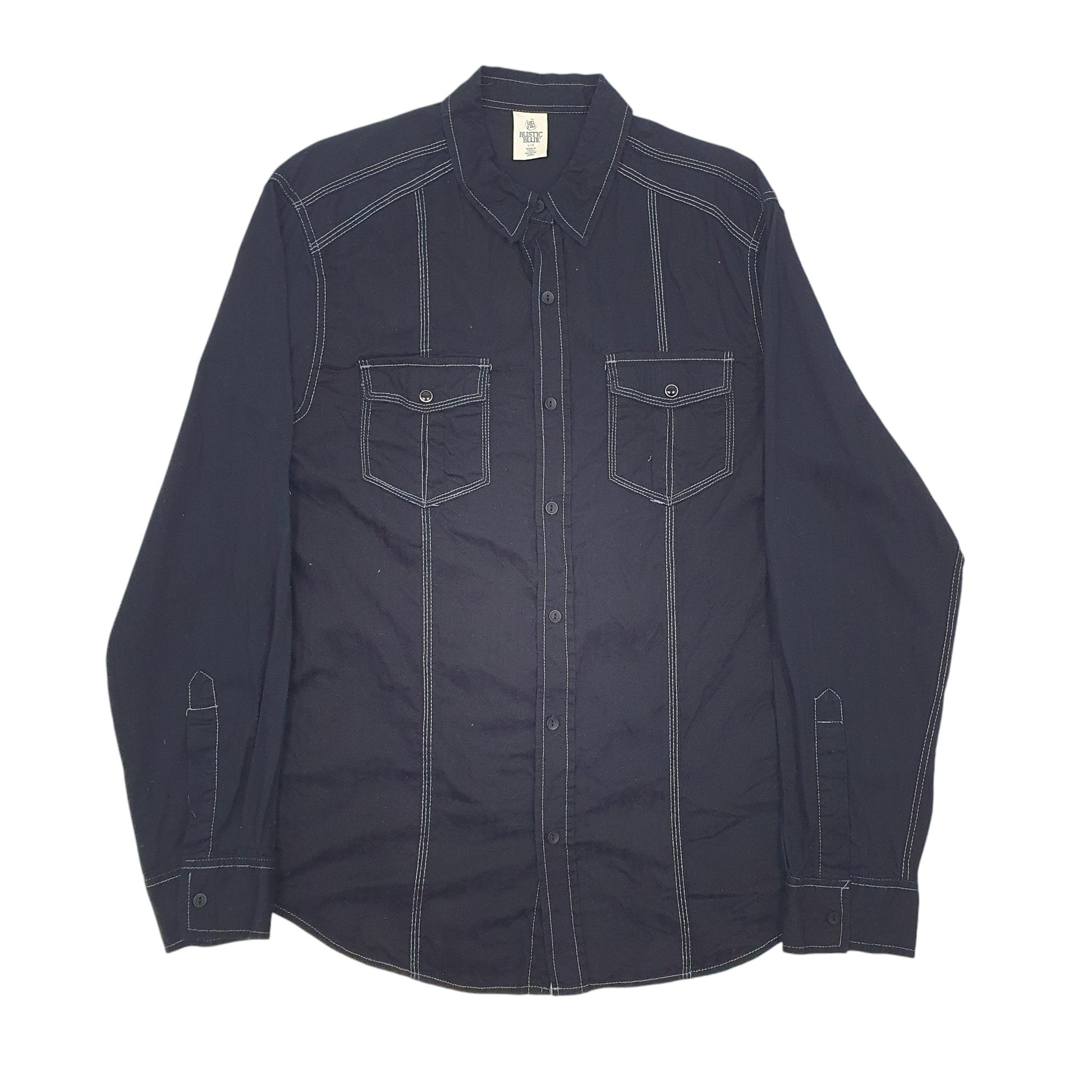 Mens Navy Rustic Blue  Long Sleeve Shirt