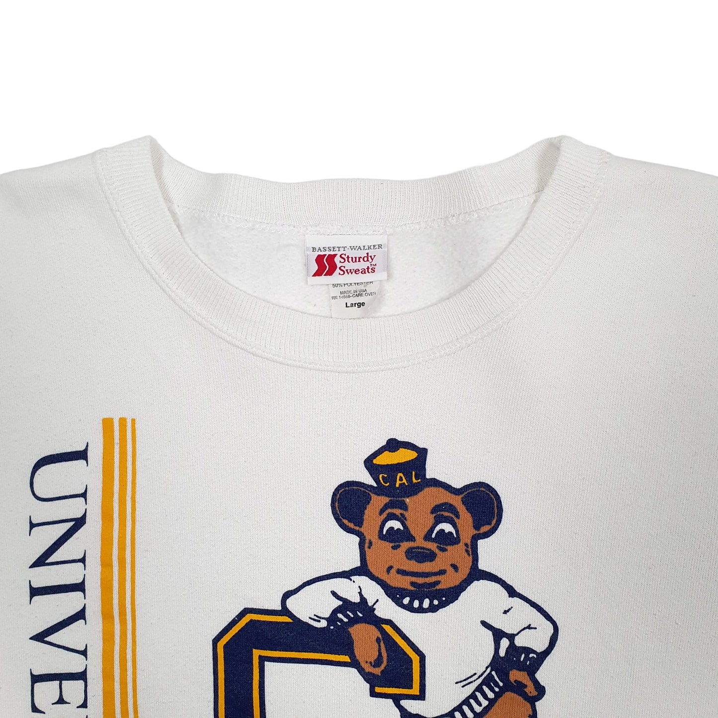 Mens White Bassett Walker Vintage Sturdy Sweats 1980s 90s Made in USA Crewneck Jumper