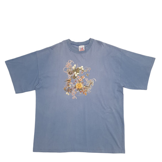 Mens Blue Sturtee Single Stitch Vintage 90sMade In USA Floral Short Sleeve T Shirt