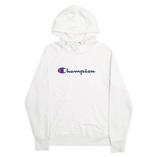 Mens White Champion Spellout Hoodie Jumper