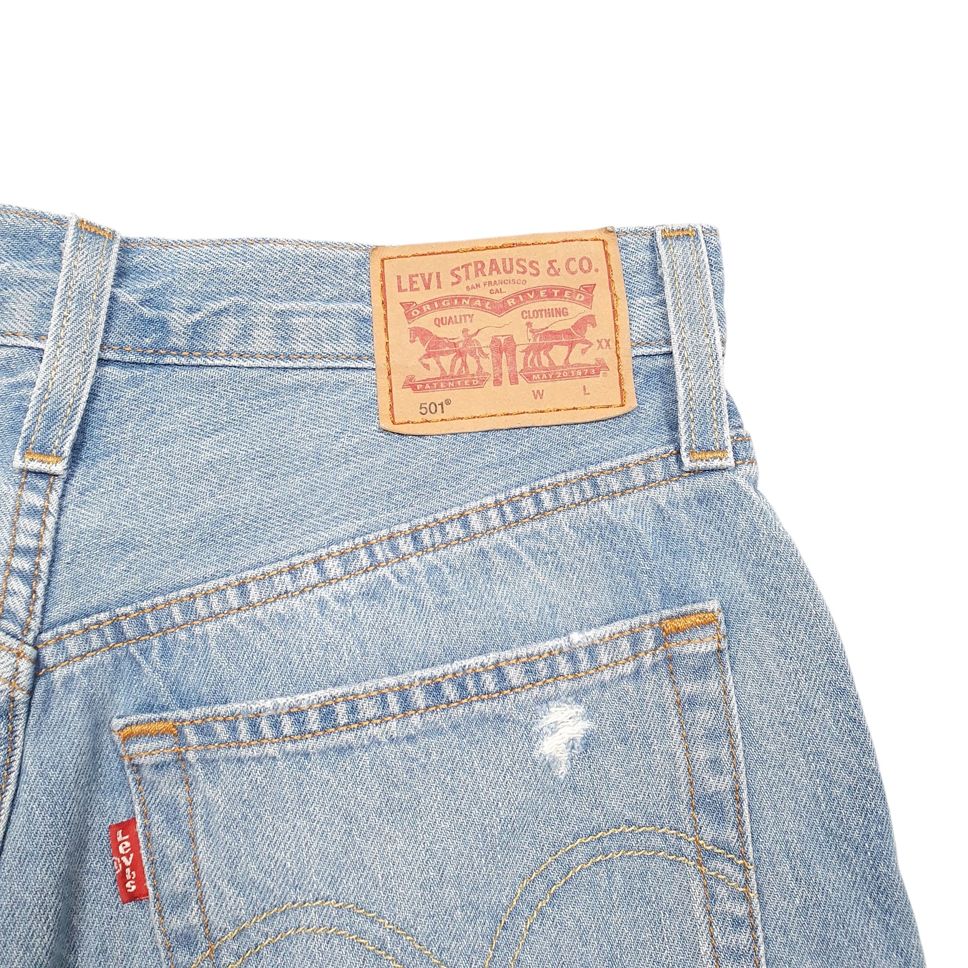 Womens Blue Levis 501 Jorts Hot Pants Disressed Denim Shorts