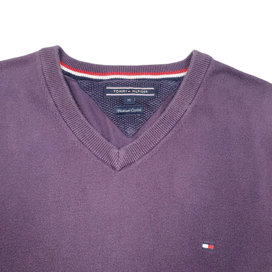 Mens Purple Tommy Hilfiger Knit V Neck Jumper