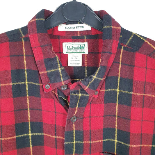 Mens Red L.L.Bean Tall Flannel Overshirt Shacket Lumberjack Tartan Long Sleeve Shirt