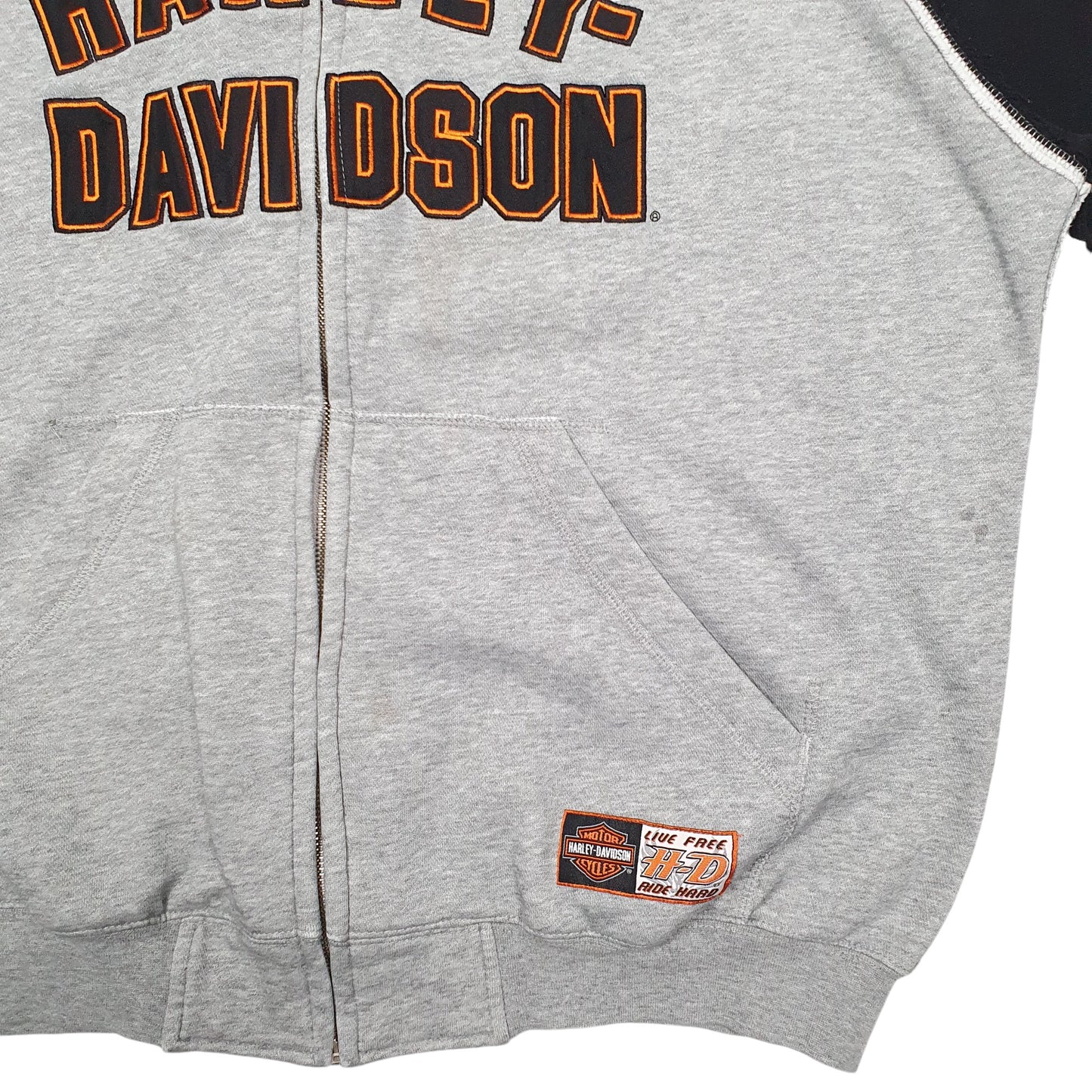 Mens Grey Harley Davidson Spellout Motorbike Full Zip Jumper