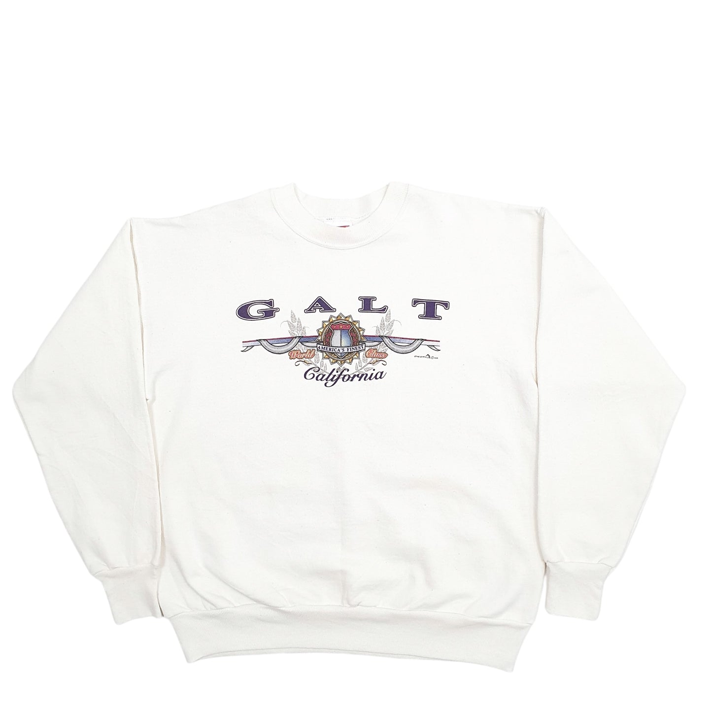 Mens Cream Hanes Galt California Spellout Made In USA Crewneck Jumper
