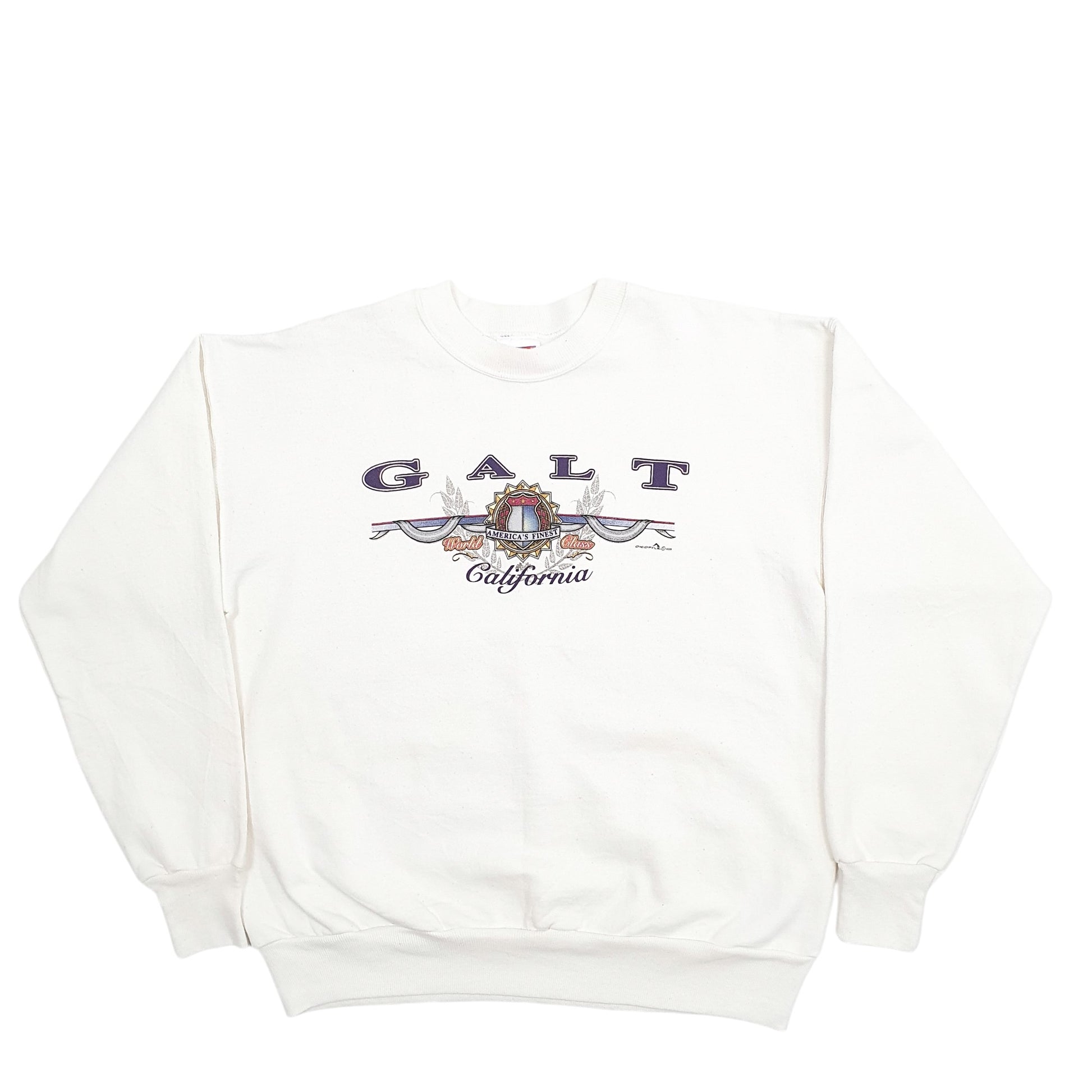 Mens Cream Hanes Galt California Spellout Made In USA Crewneck Jumper