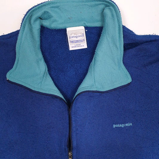 Mens Blue Patagonia Vintage 1990s Capilene Made In USA Quarter Zip Jumper