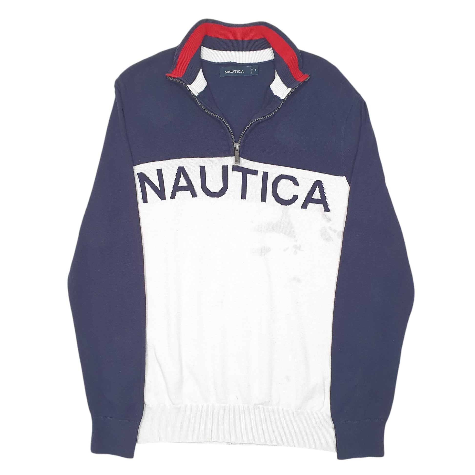 Mens White Nautica Knit Spellout Quarter Zip Jumper