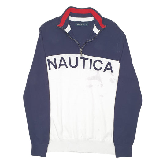 Mens White Nautica Knit Spellout Quarter Zip Jumper