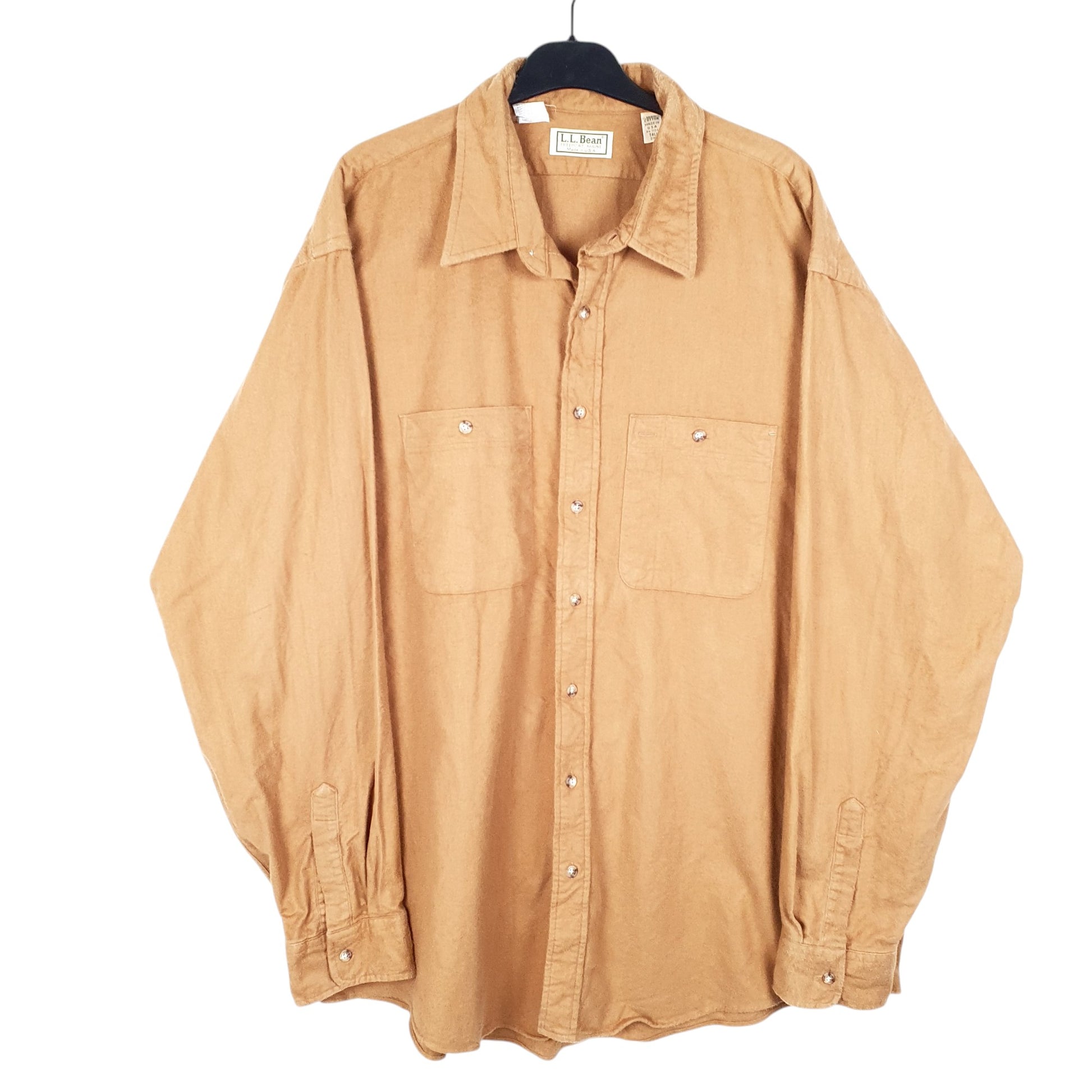 Mens Tan L.L.Bean Vintage Chamois Made In USA Overshirt Shacket Long Sleeve Shirt