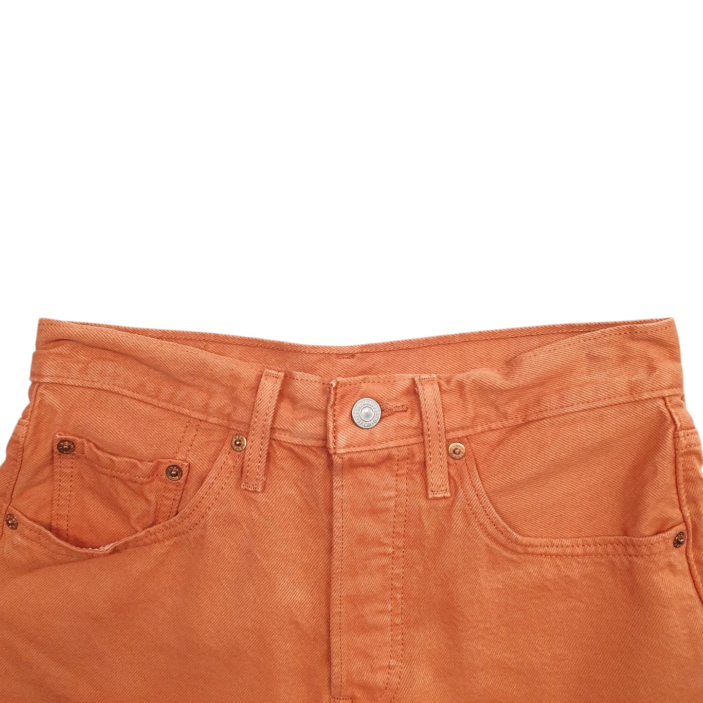 Womens Orange Levis Distressed 501 Denim Shorts