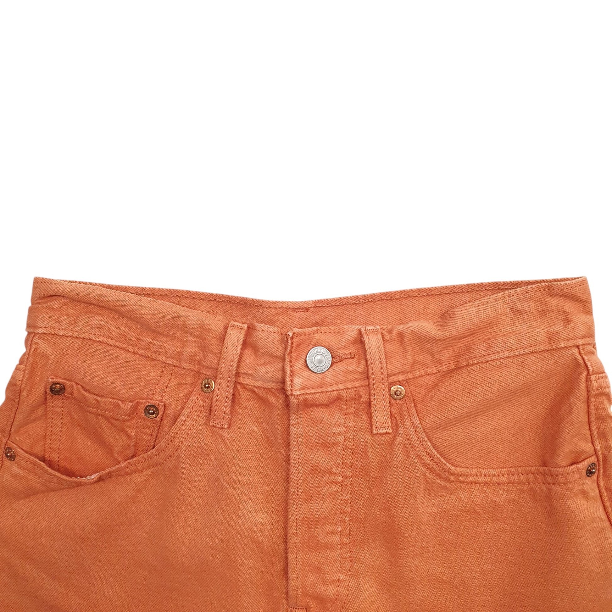 Womens Orange Levis Distressed 501 Denim Shorts