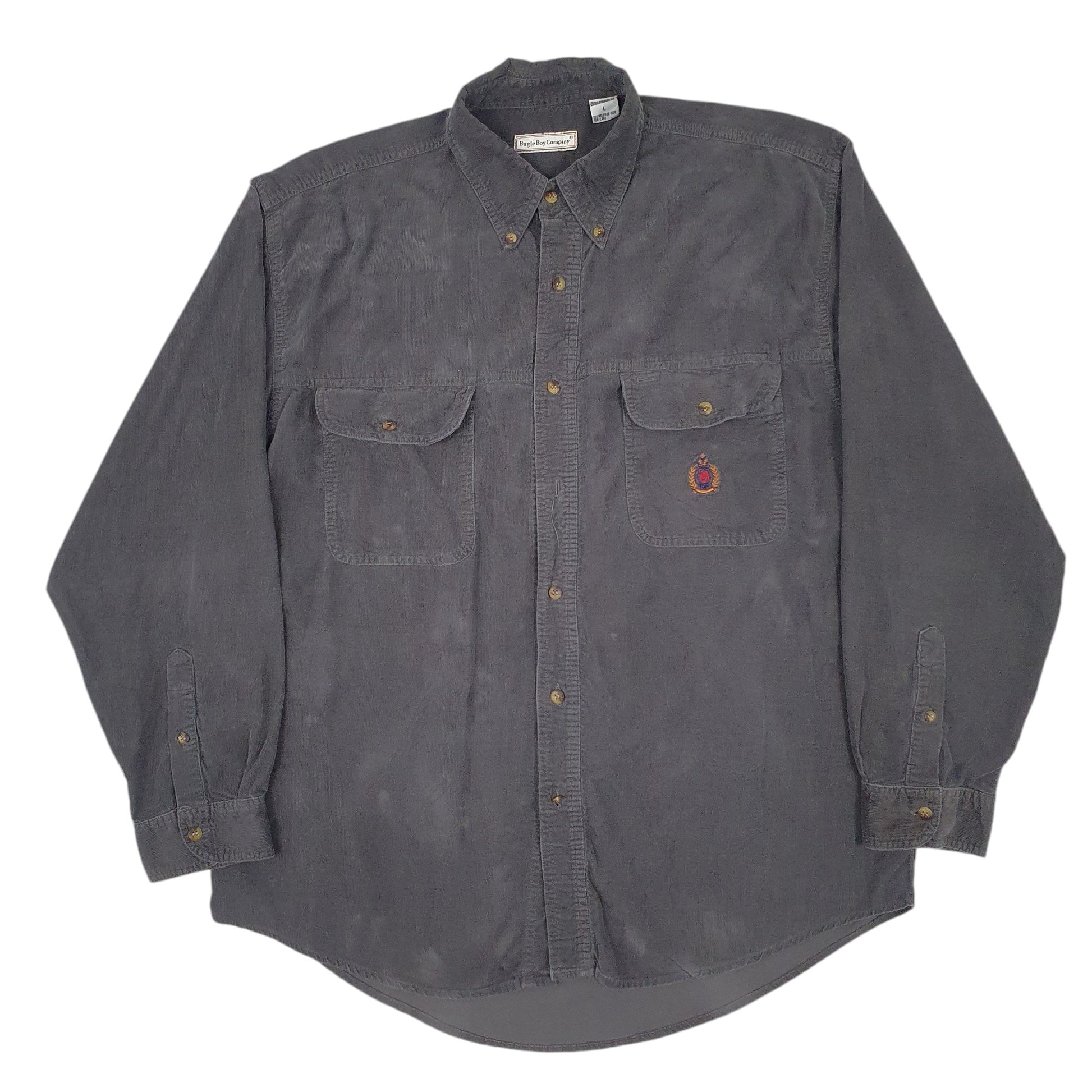 Mens Grey Bugle Boy Company Corduroy Long Sleeve Shirt