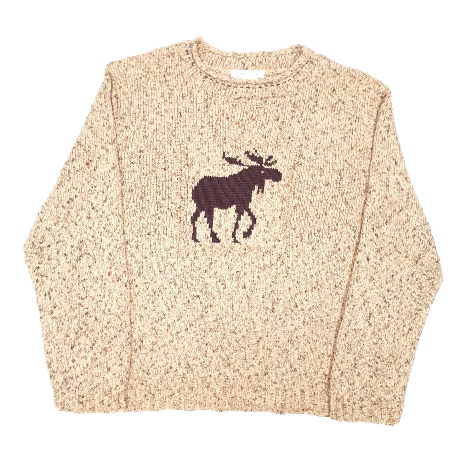 Womens Beige Coldwater Creek Moose Knit Vintage Crewneck Jumper