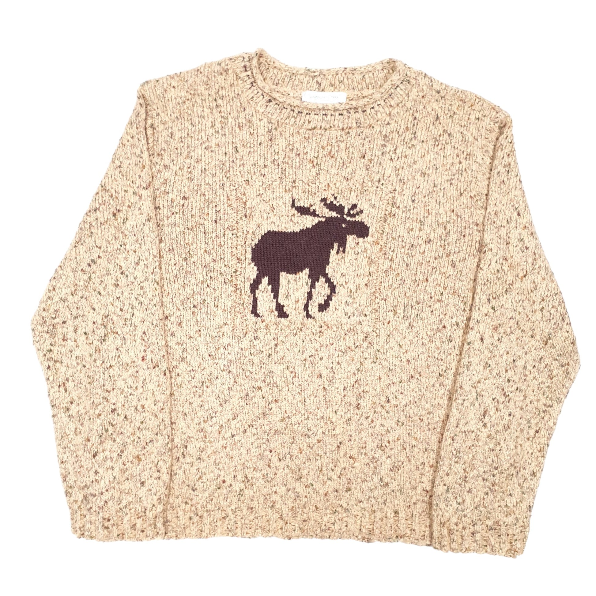 Womens Beige Coldwater Creek Moose Knit Vintage Crewneck Jumper