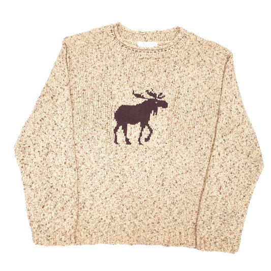 Womens Beige Coldwater Creek Moose Knit Vintage Crewneck Jumper