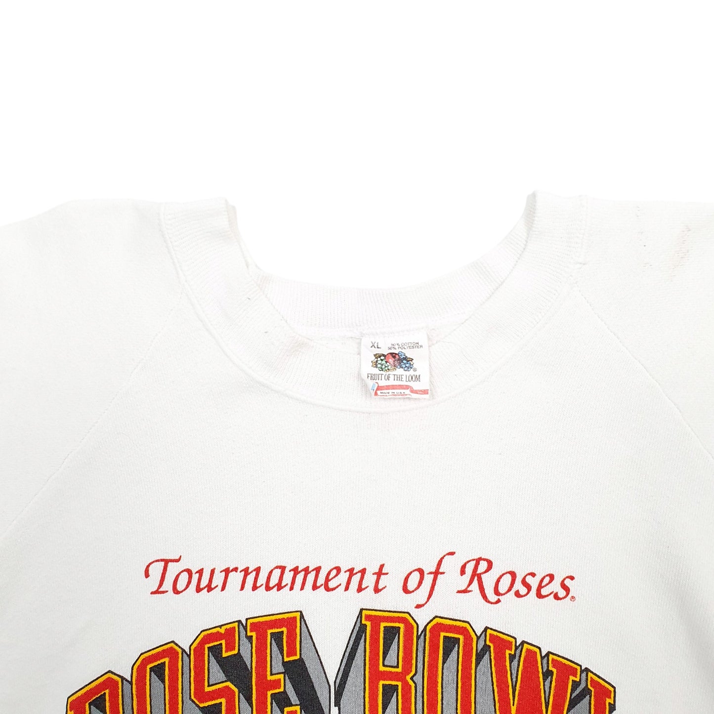 Mens White Fruit Of The Loom Rose Bowl Football Iowa 90's Vintage Made In USA Crewneck Jumper