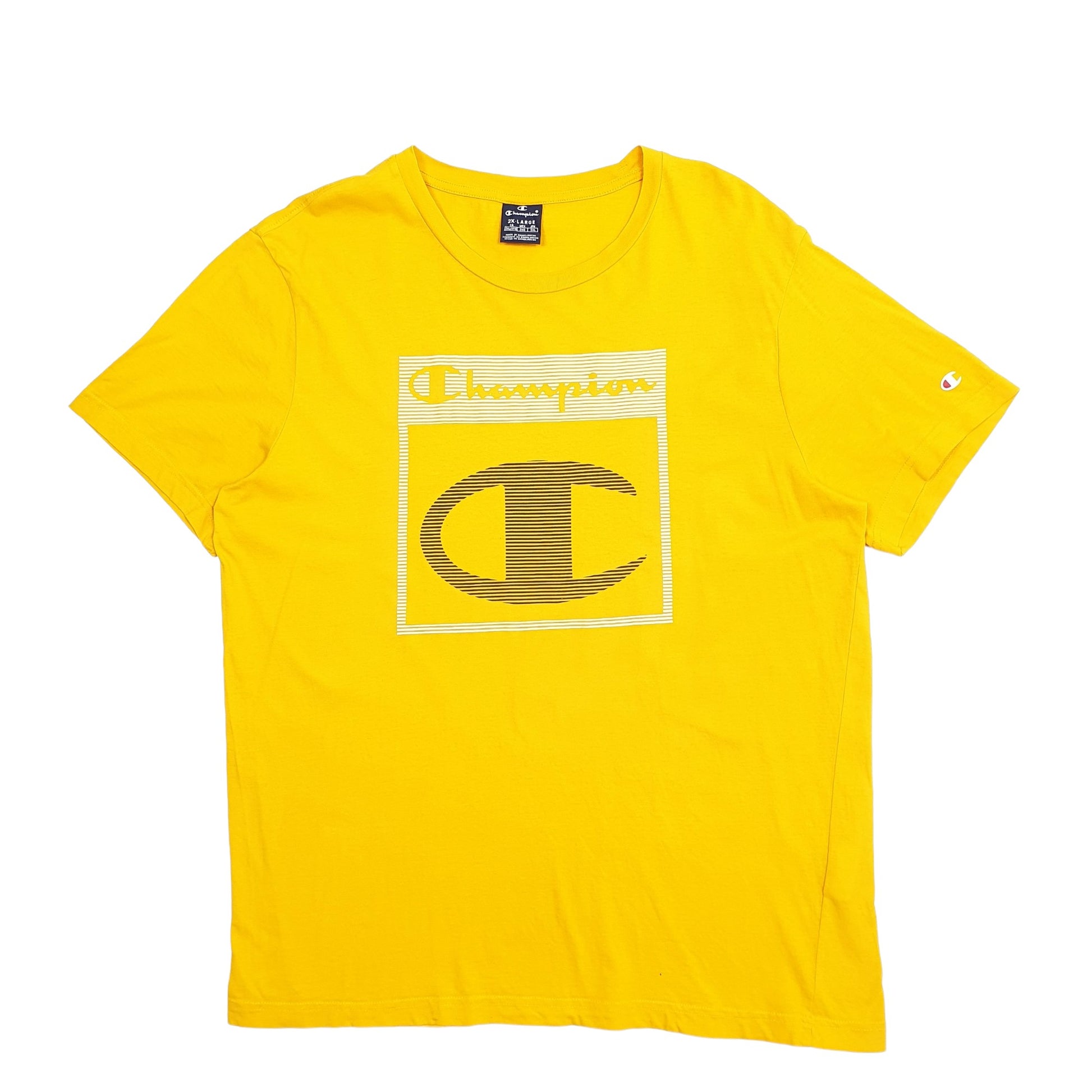 Mens Yellow Champion Spellout Short Sleeve T Shirt