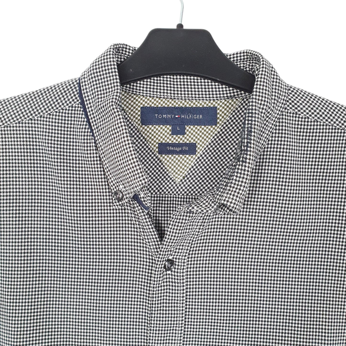 Mens White Tommy Hilfiger Houndstooth Vintage Fit Long Sleeve Shirt