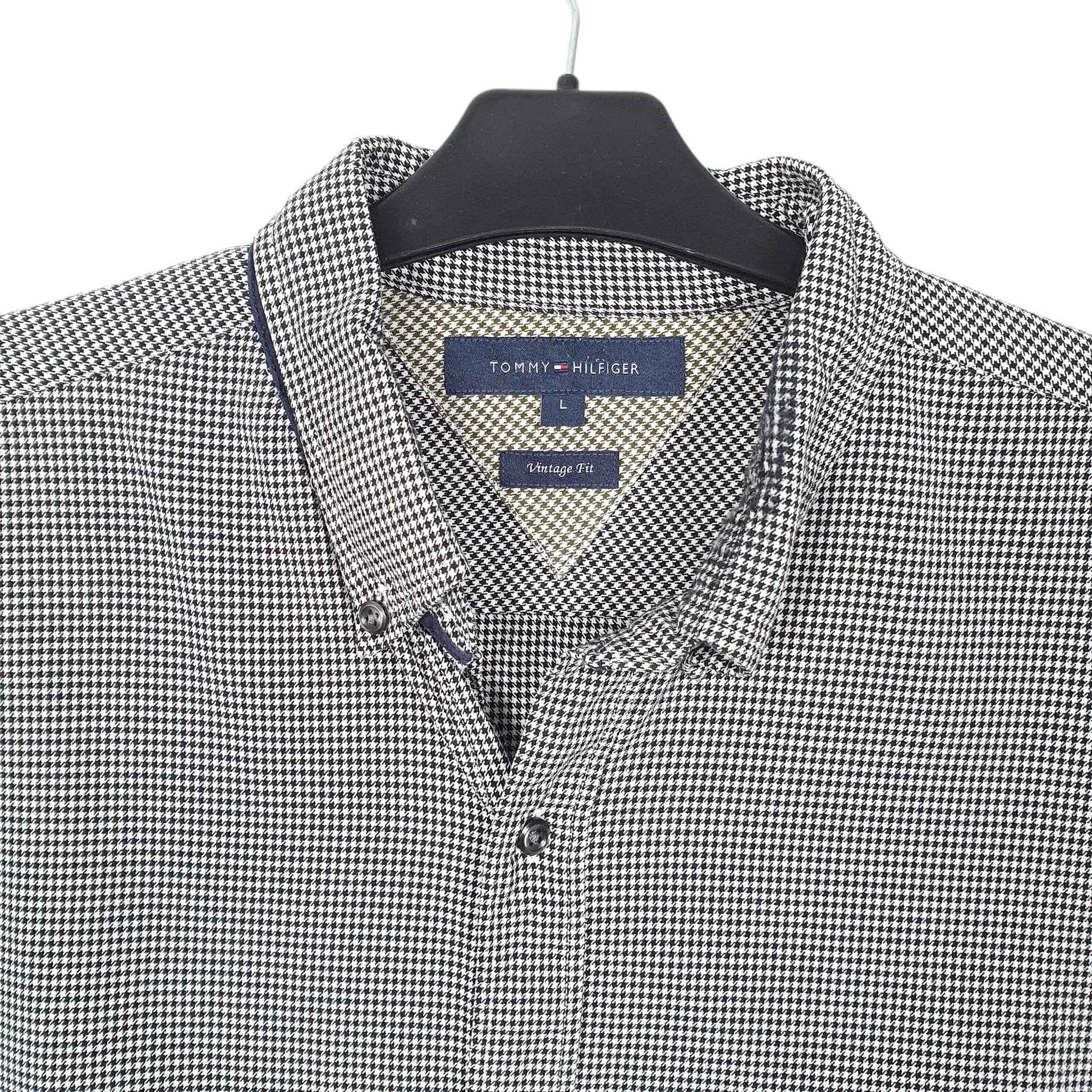 Mens White Tommy Hilfiger Houndstooth Vintage Fit Long Sleeve Shirt