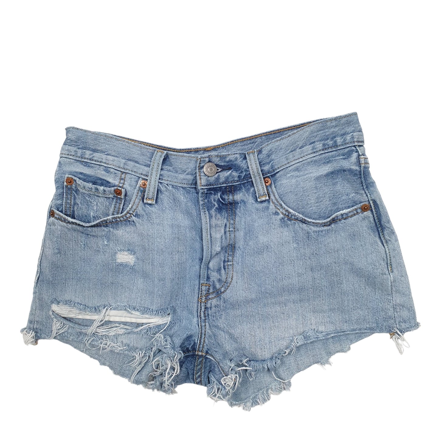 Womens Blue Levis 501 Denim Jorts Distressed Denim Shorts