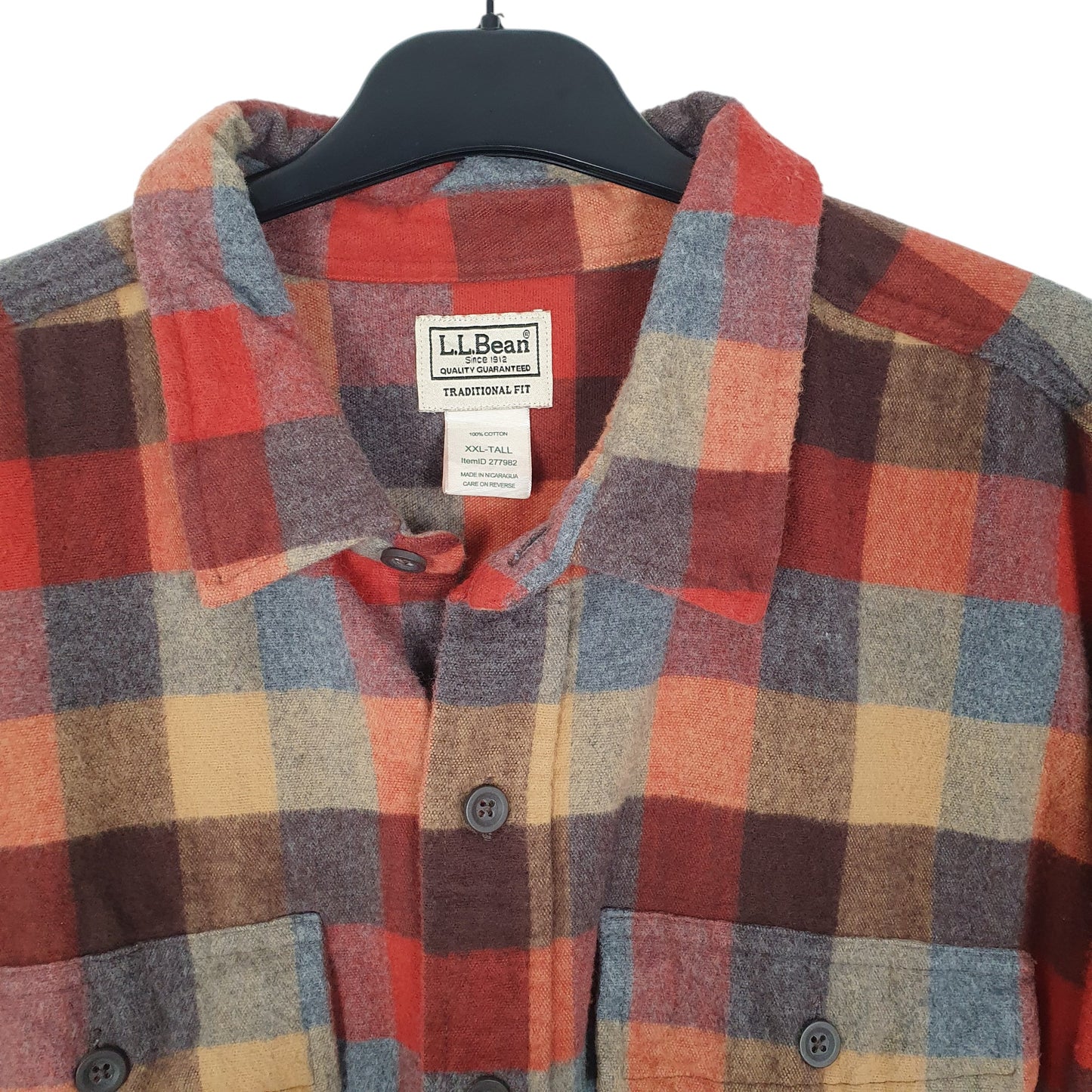 Mens Orange L.L.Bean Chamois Overshirt Flannel Long Sleeve Shirt