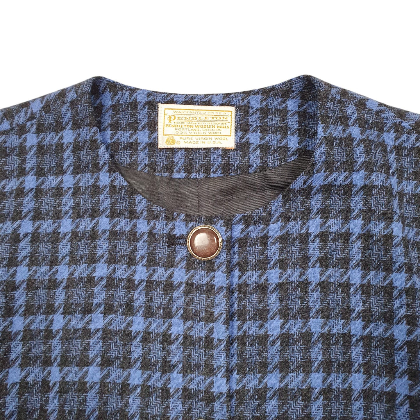 Womens Blue Pendleton Vintage 80s Houndstooth Made In USA  Coat