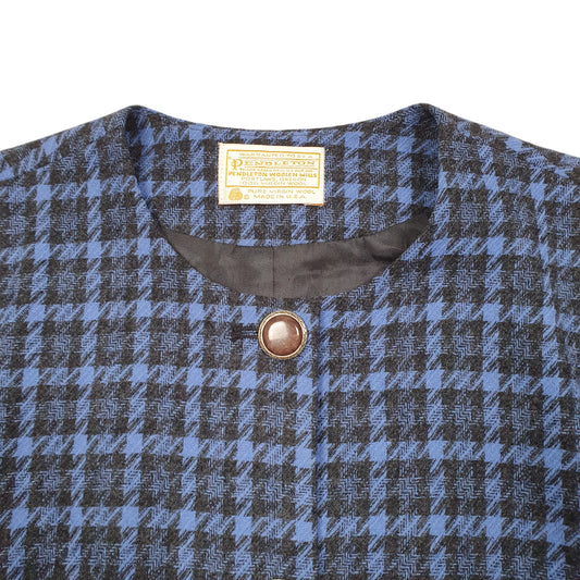 Womens Blue Pendleton Vintage 80s Houndstooth Made In USA  Coat