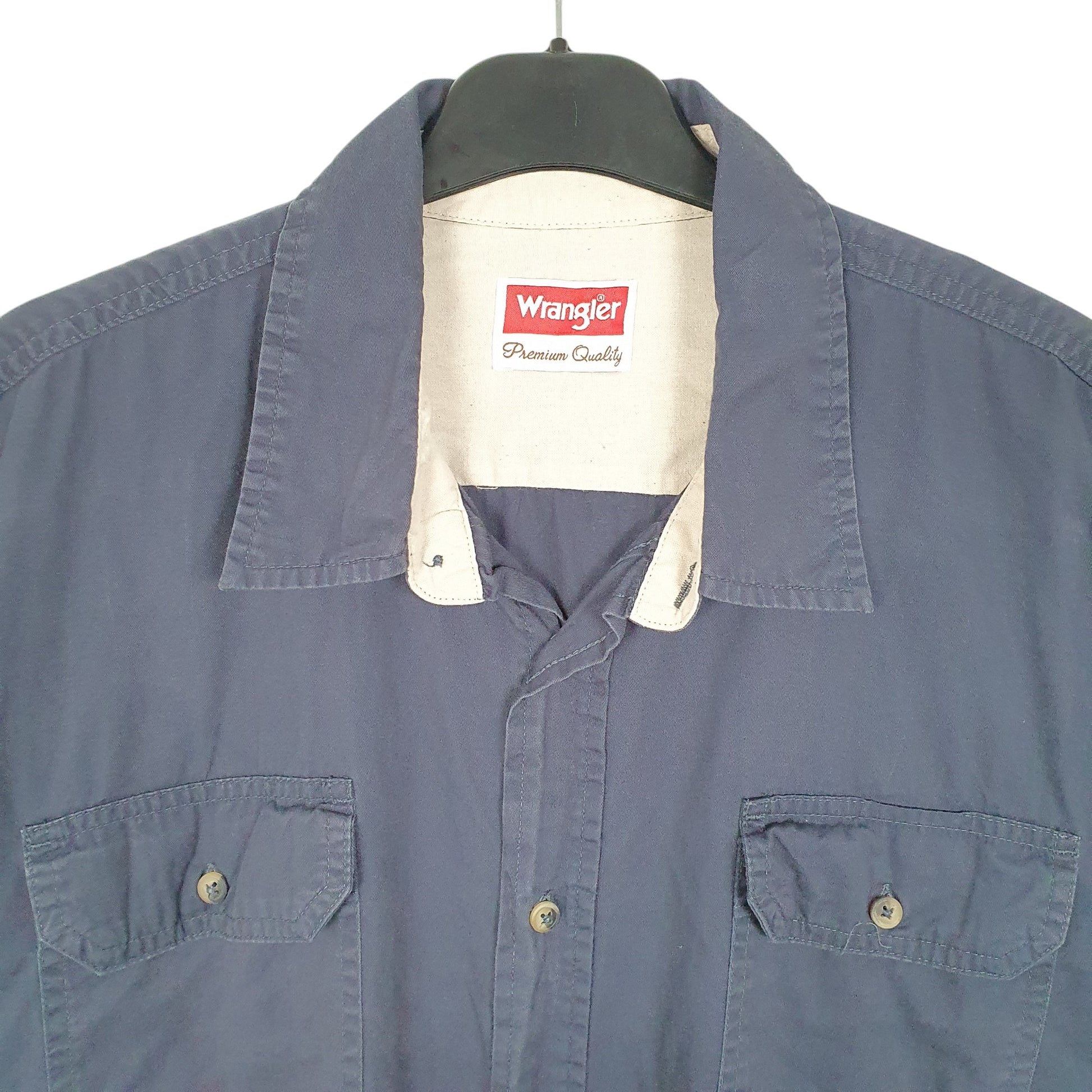 Mens Navy Wrangler Work Short Sleeve Shirt