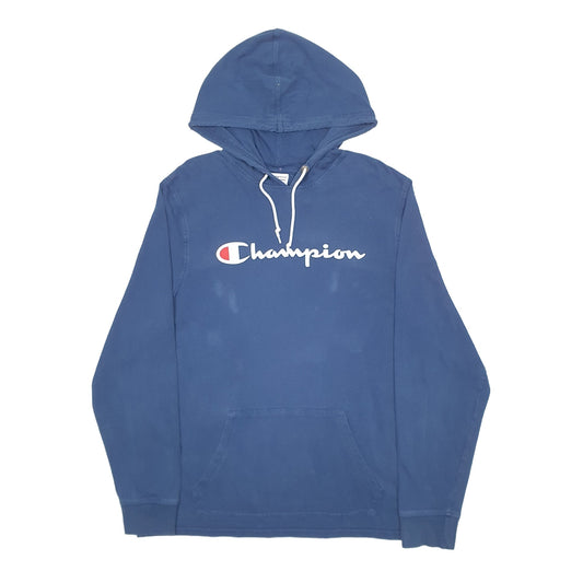 Mens Blue Champion Spellout Hoodie Jumper