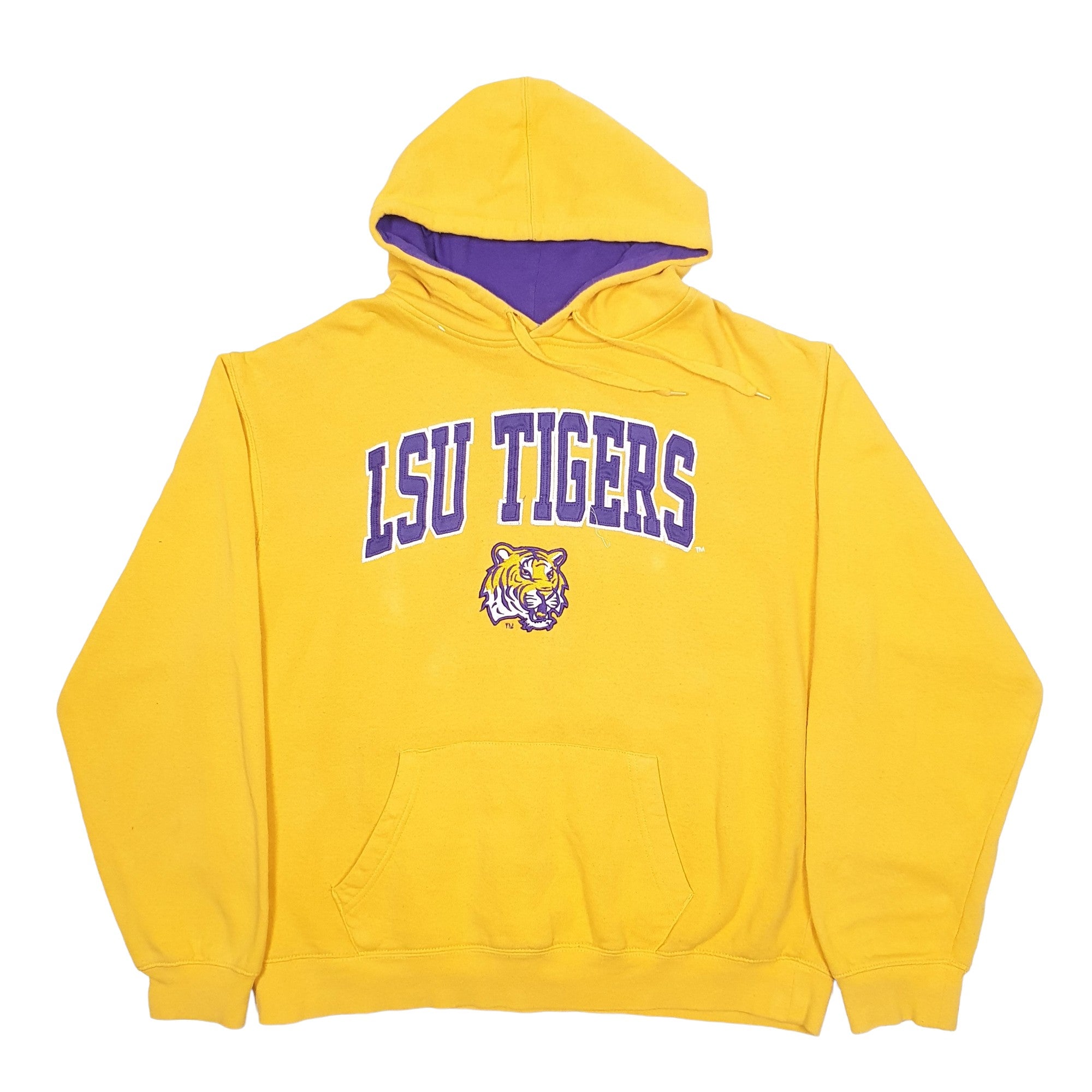 Mens Stadium Yellow Hoodie LSU Tigers Sports Spellout USA College Jumper L Bundl Clothing