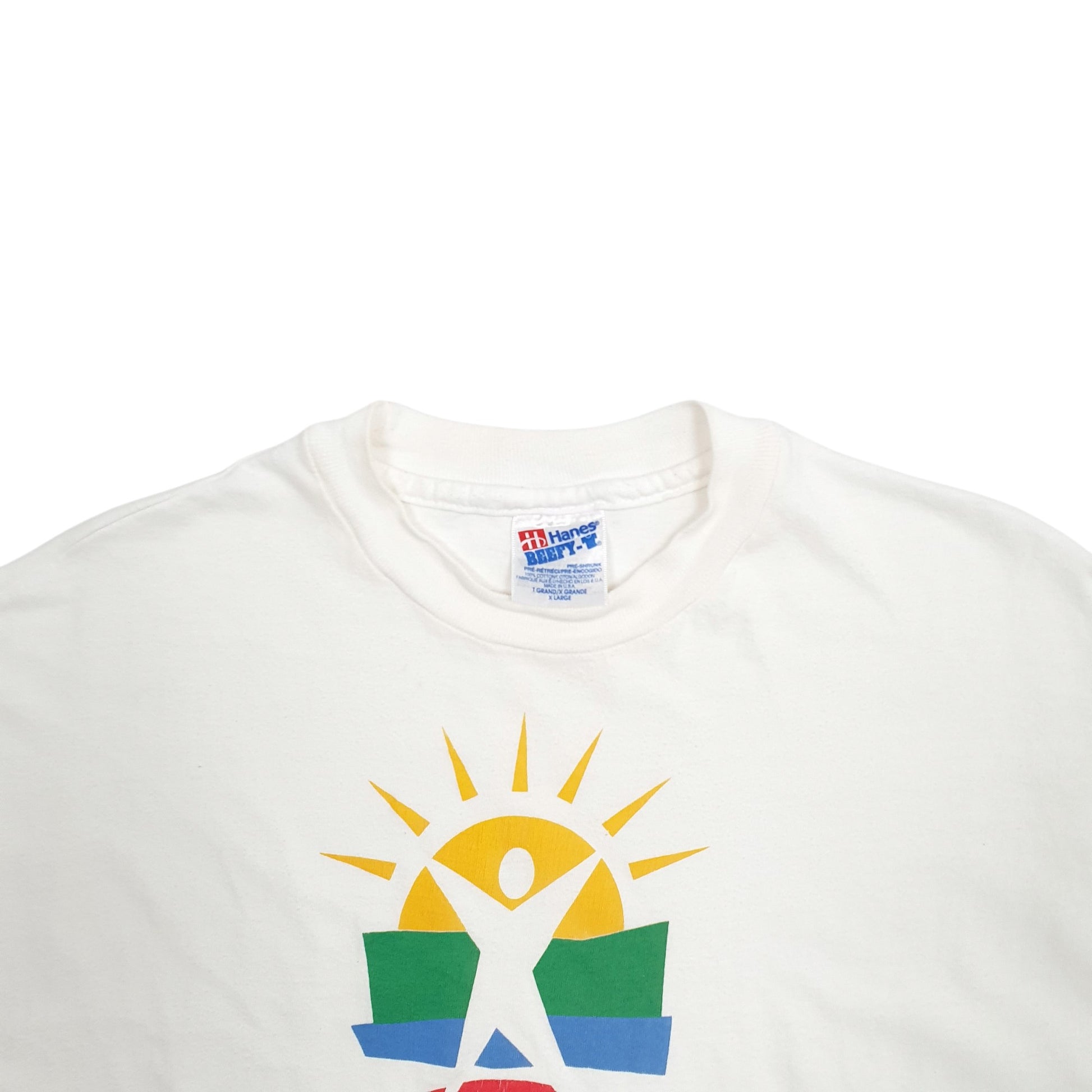 Mens White Hanes Single Stitch Vintage 90s Short Sleeve T Shirt