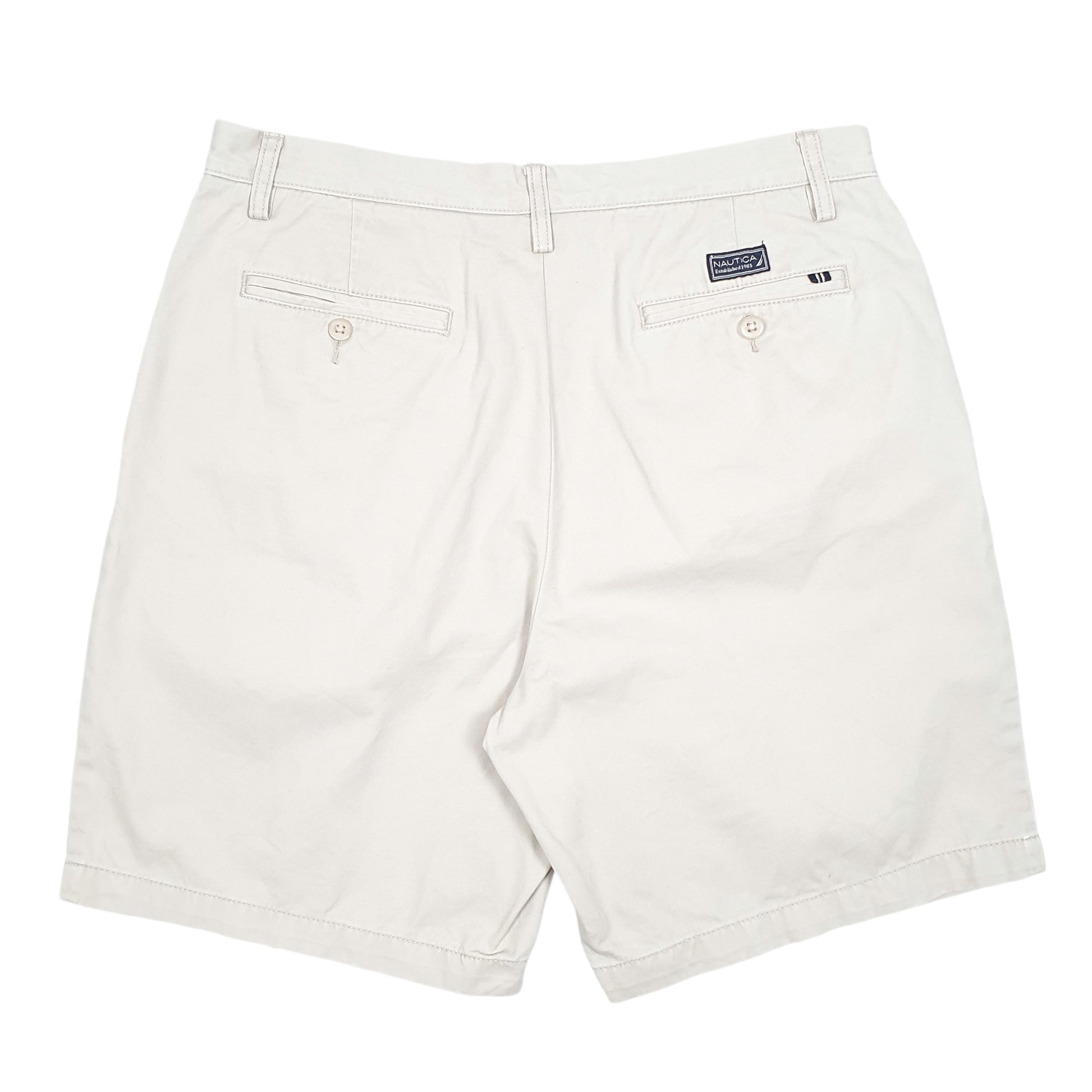 Mens Beige Nautica Classic Fit Double Pleated Chino Shorts