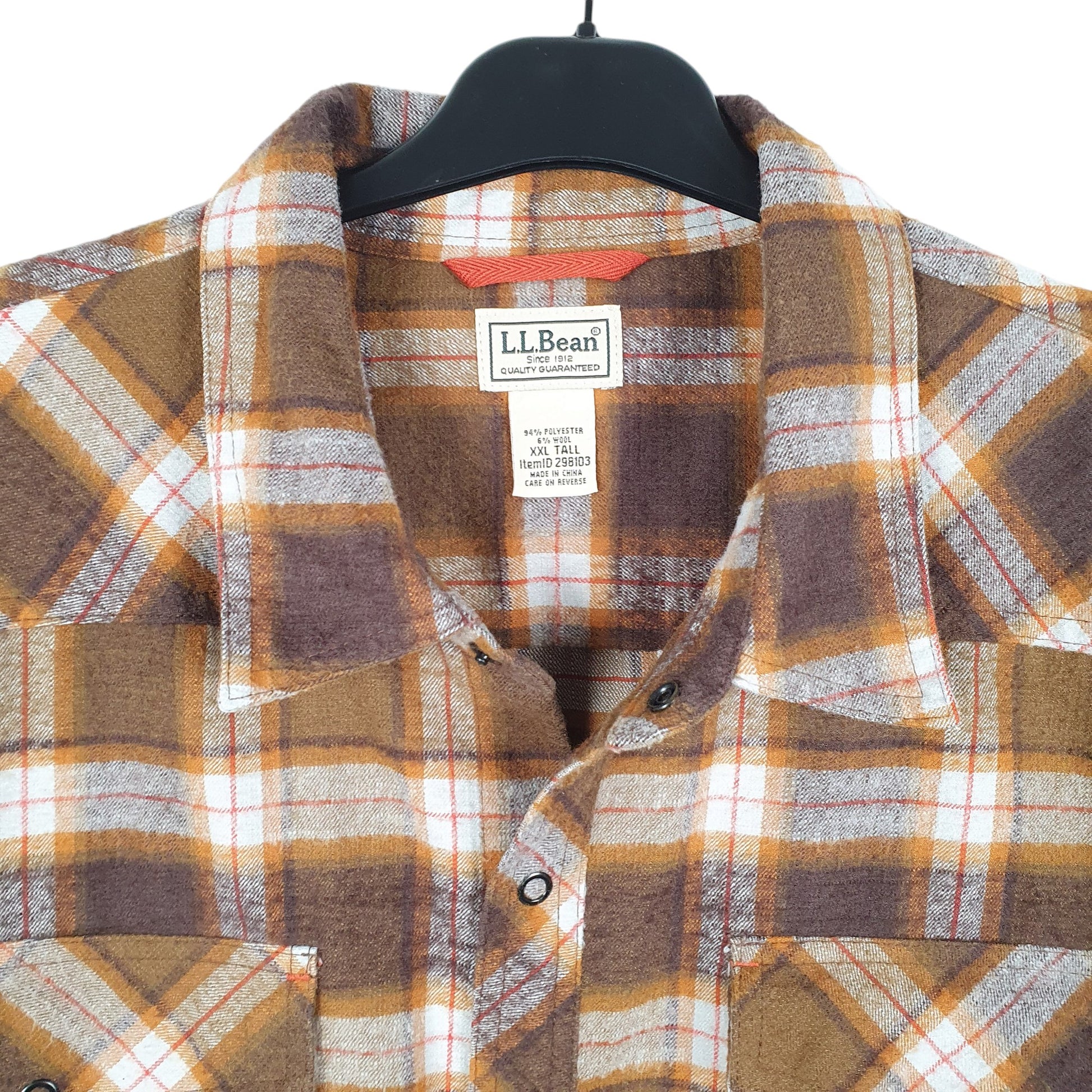 Mens Brown L.L.Bean Flannel Overshirt Shacket Tall Snap Long Sleeve Shirt